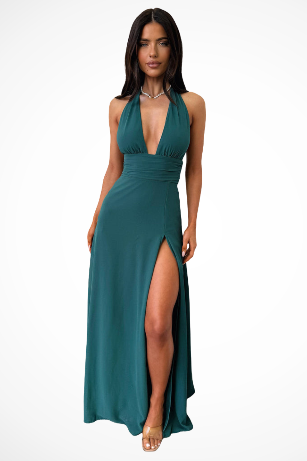 Elegant Maxi Dress | Women's Halter Neck Design with High Side Slit | Perfect for Evening Events 7