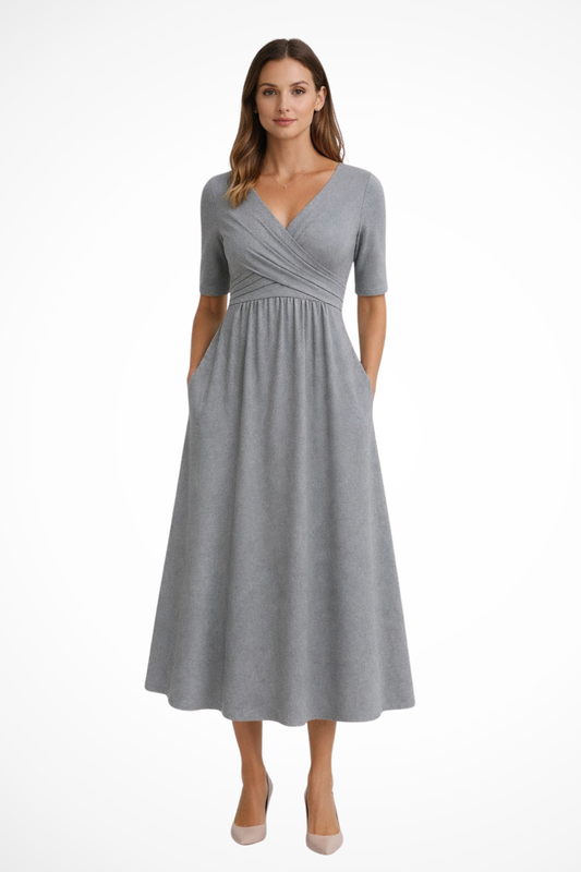 Aveline | Women's Midi Dress with Wrap Front & Side Pockets | Comfortable Summer Dresses for Everyday Wear 0