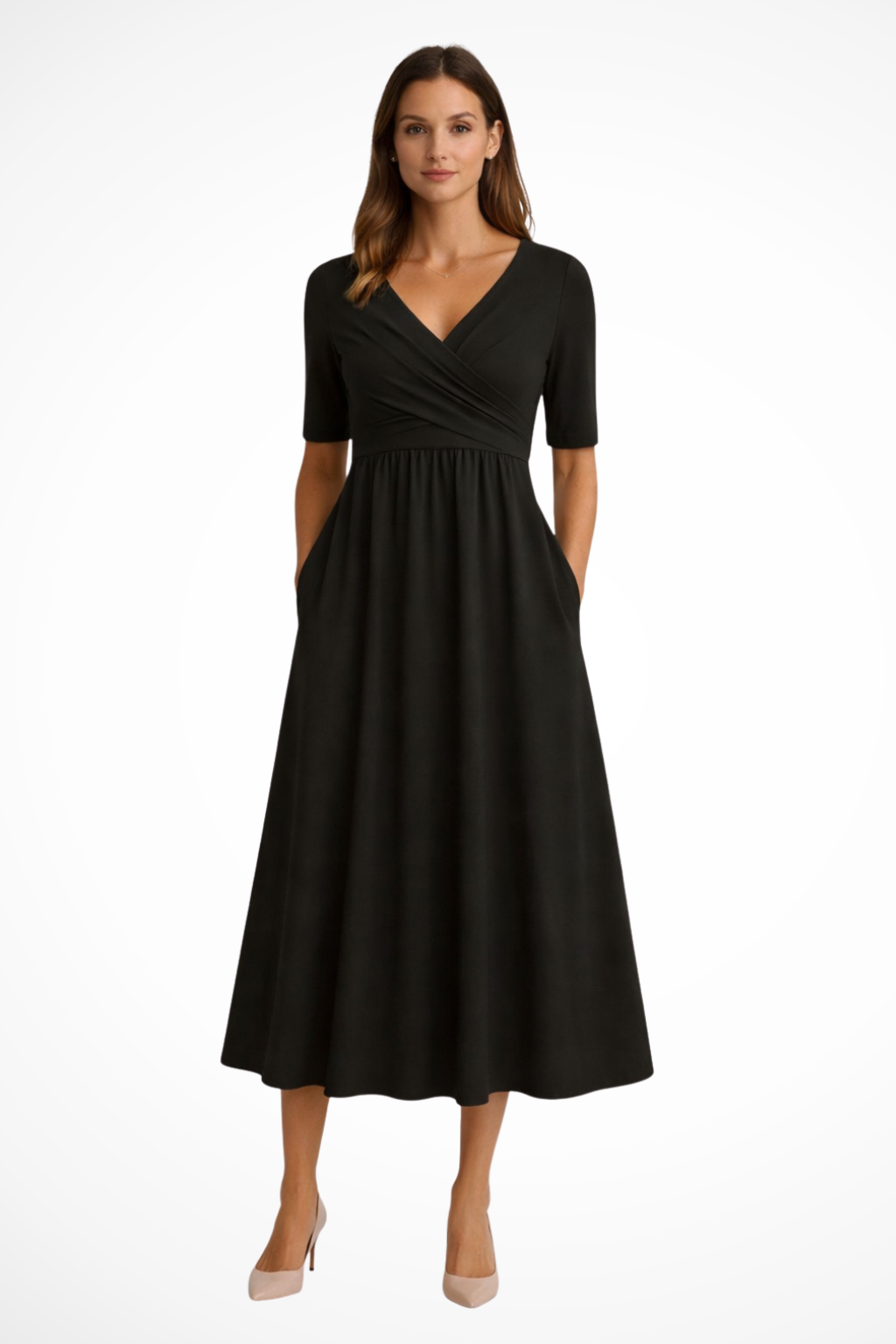 Aveline | Women's Midi Dress with Wrap Front & Side Pockets | Comfortable Summer Dresses for Everyday Wear 1
