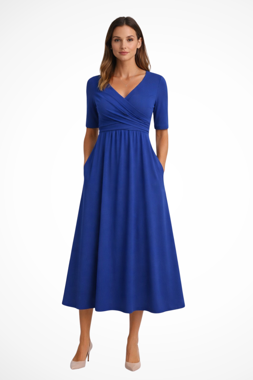 Aveline | Women's Midi Dress with Wrap Front & Side Pockets | Comfortable Summer Dresses for Everyday Wear 2