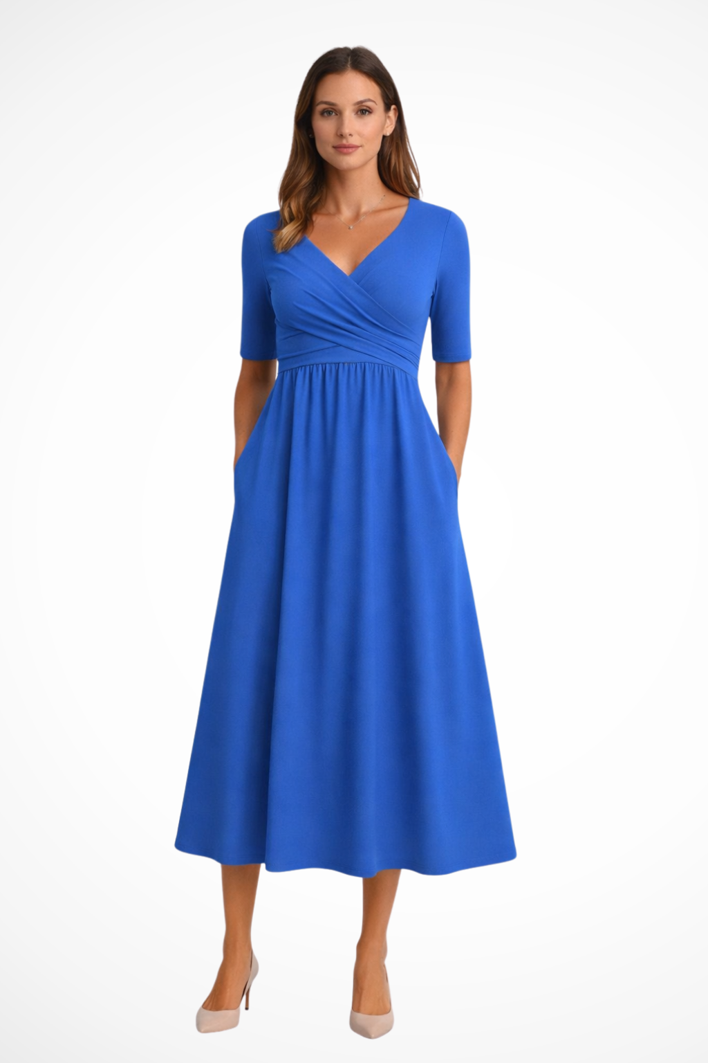 Aveline | Women's Midi Dress with Wrap Front & Side Pockets | Comfortable Summer Dresses for Everyday Wear 3