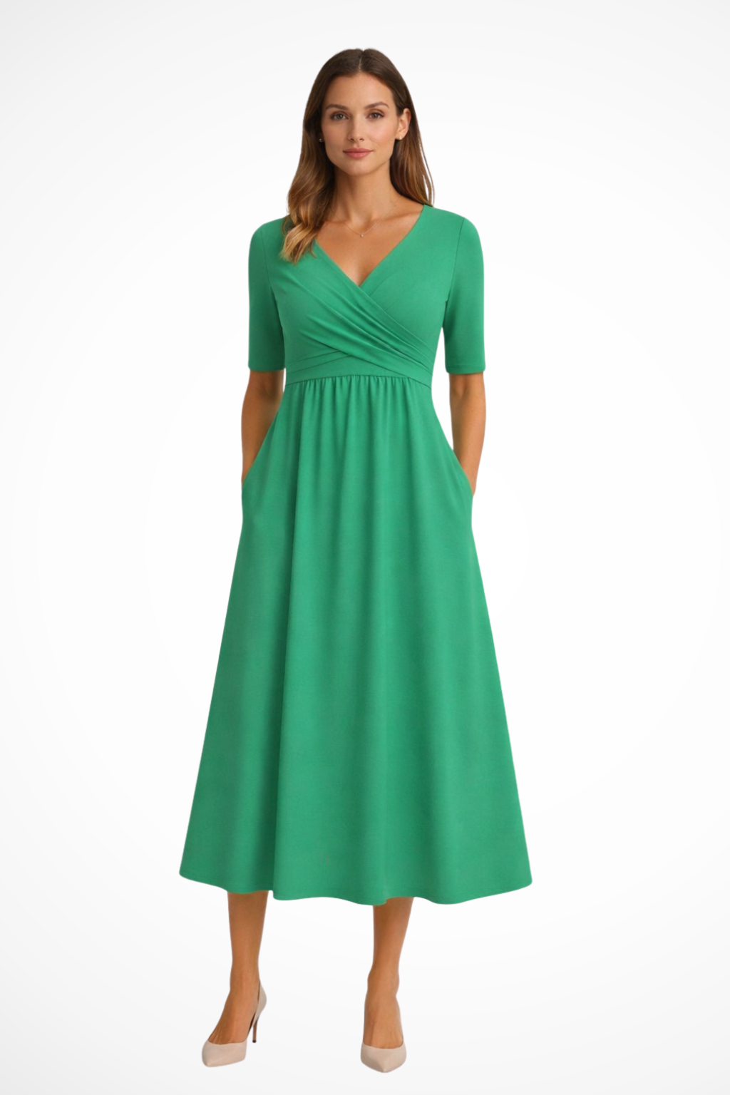 Aveline | Women's Midi Dress with Wrap Front & Side Pockets | Comfortable Summer Dresses for Everyday Wear 4