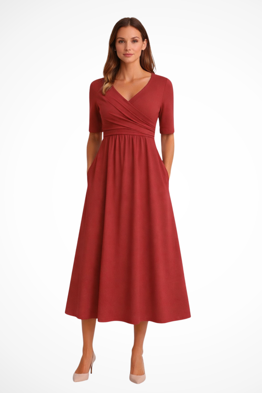Aveline | Women's Midi Dress with Wrap Front & Side Pockets | Comfortable Summer Dresses for Everyday Wear 5