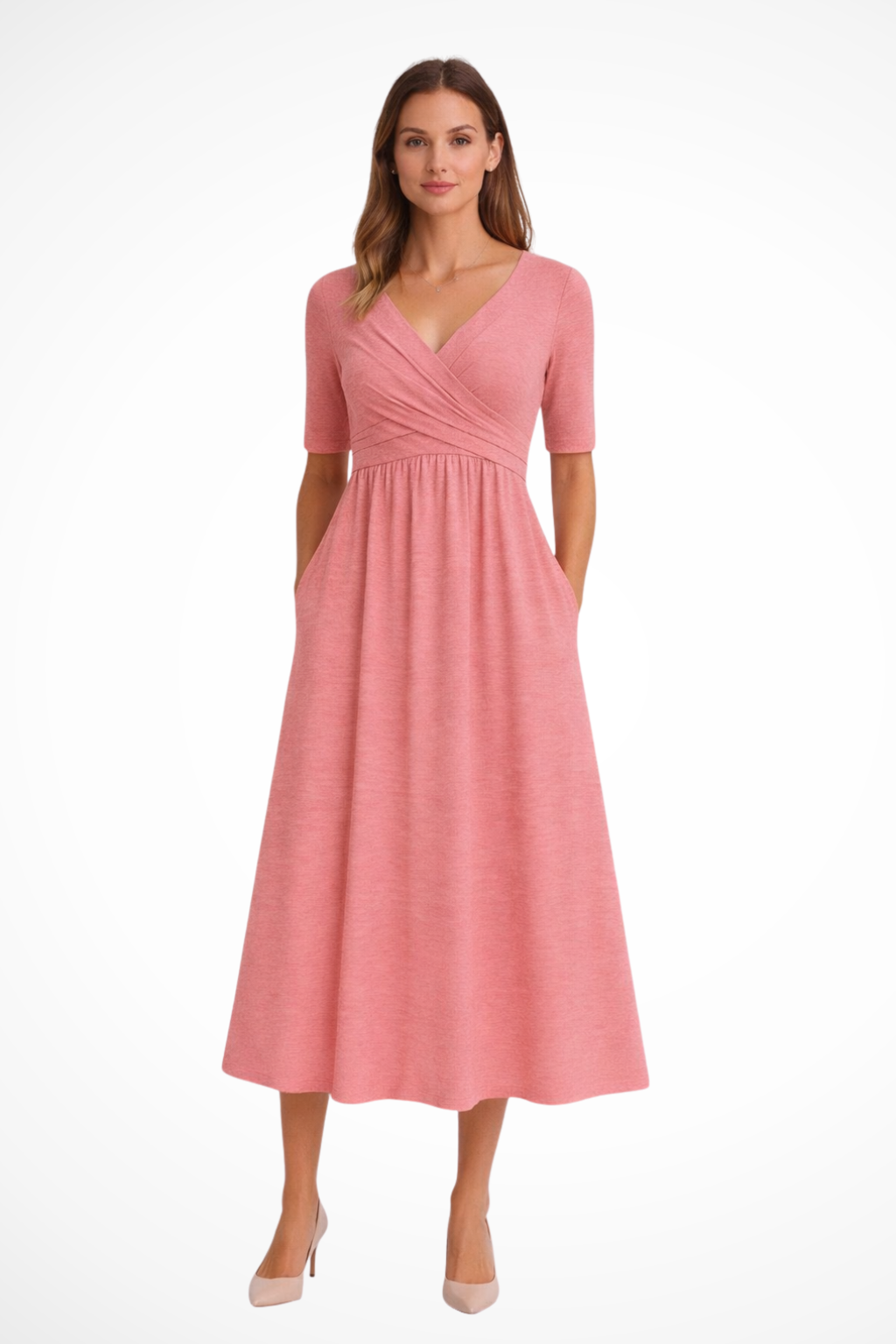 Aveline | Women's Midi Dress with Wrap Front & Side Pockets | Comfortable Summer Dresses for Everyday Wear 6