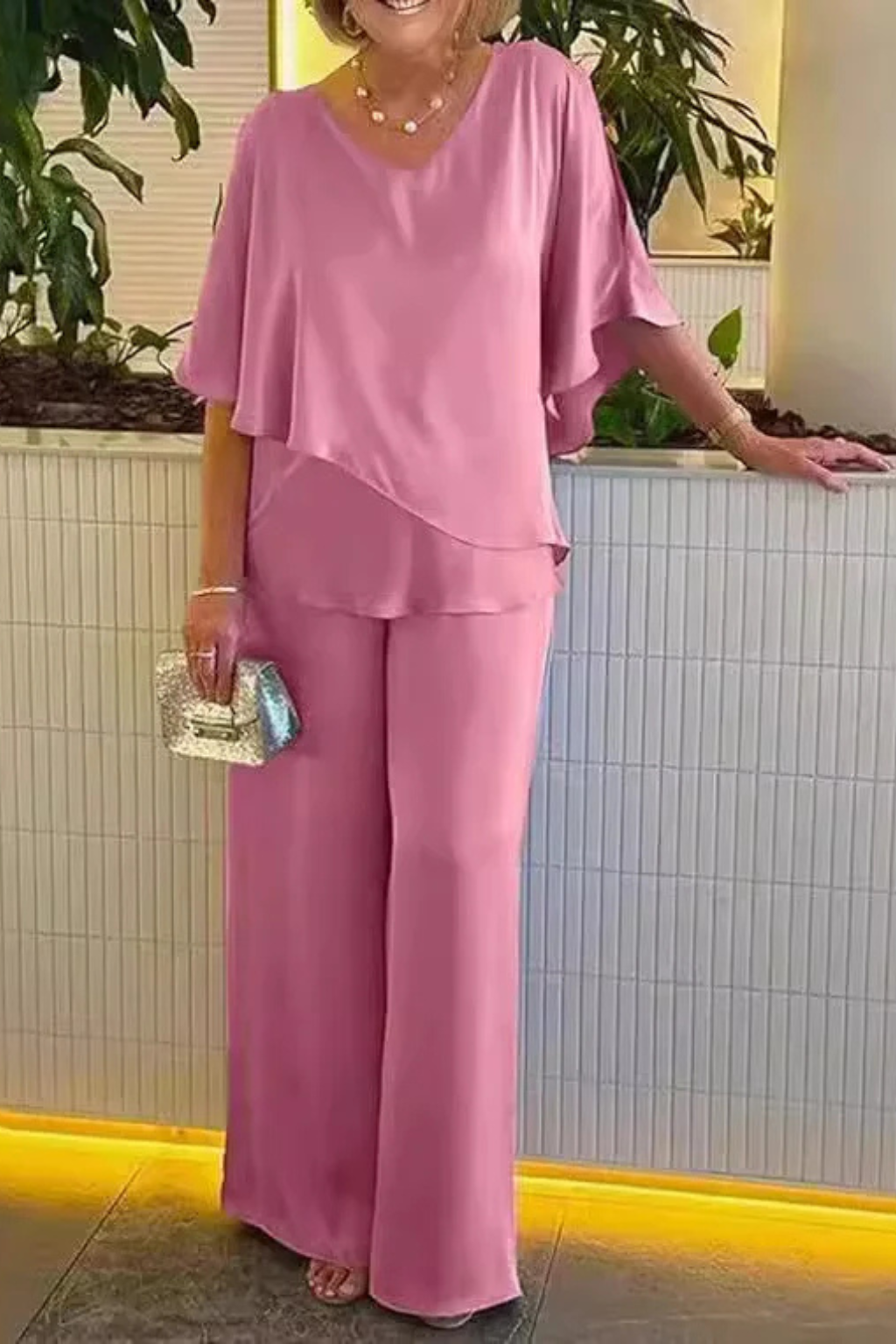 Elegant Co Ord Sets Women | Women's Two Piece Set with V Neck & Batwing Sleeves for Effortless Style 2