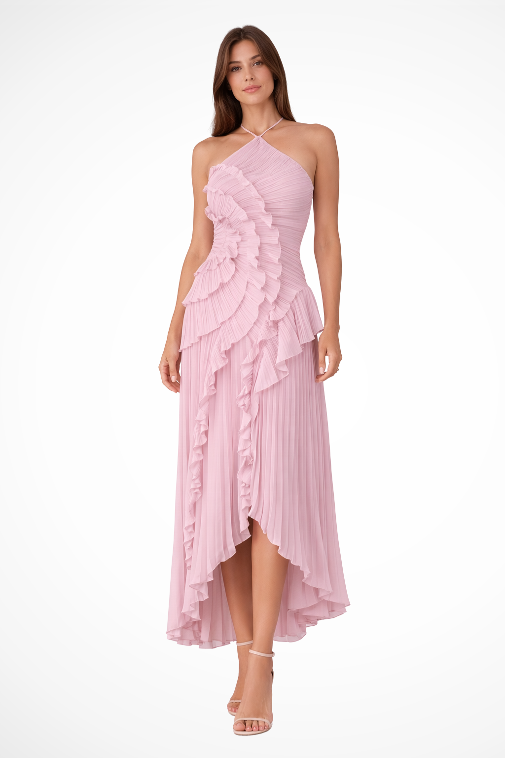 Elegant Collection | Sleeveless Maxi Dress with Layered Ruffles | Asymmetric Hem for Special Occasions 0