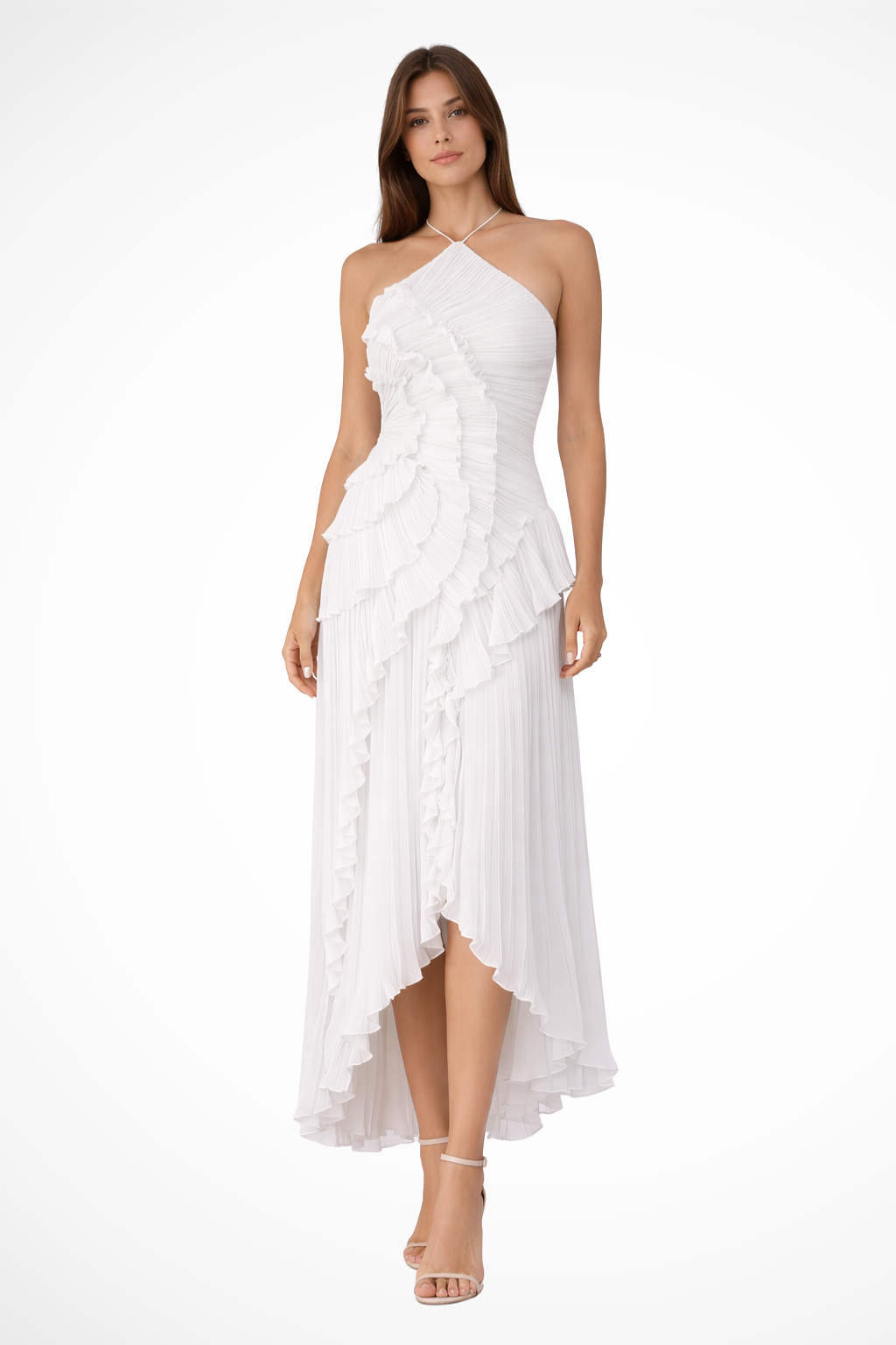 Elegant Collection | Sleeveless Maxi Dress with Layered Ruffles | Asymmetric Hem for Special Occasions 2