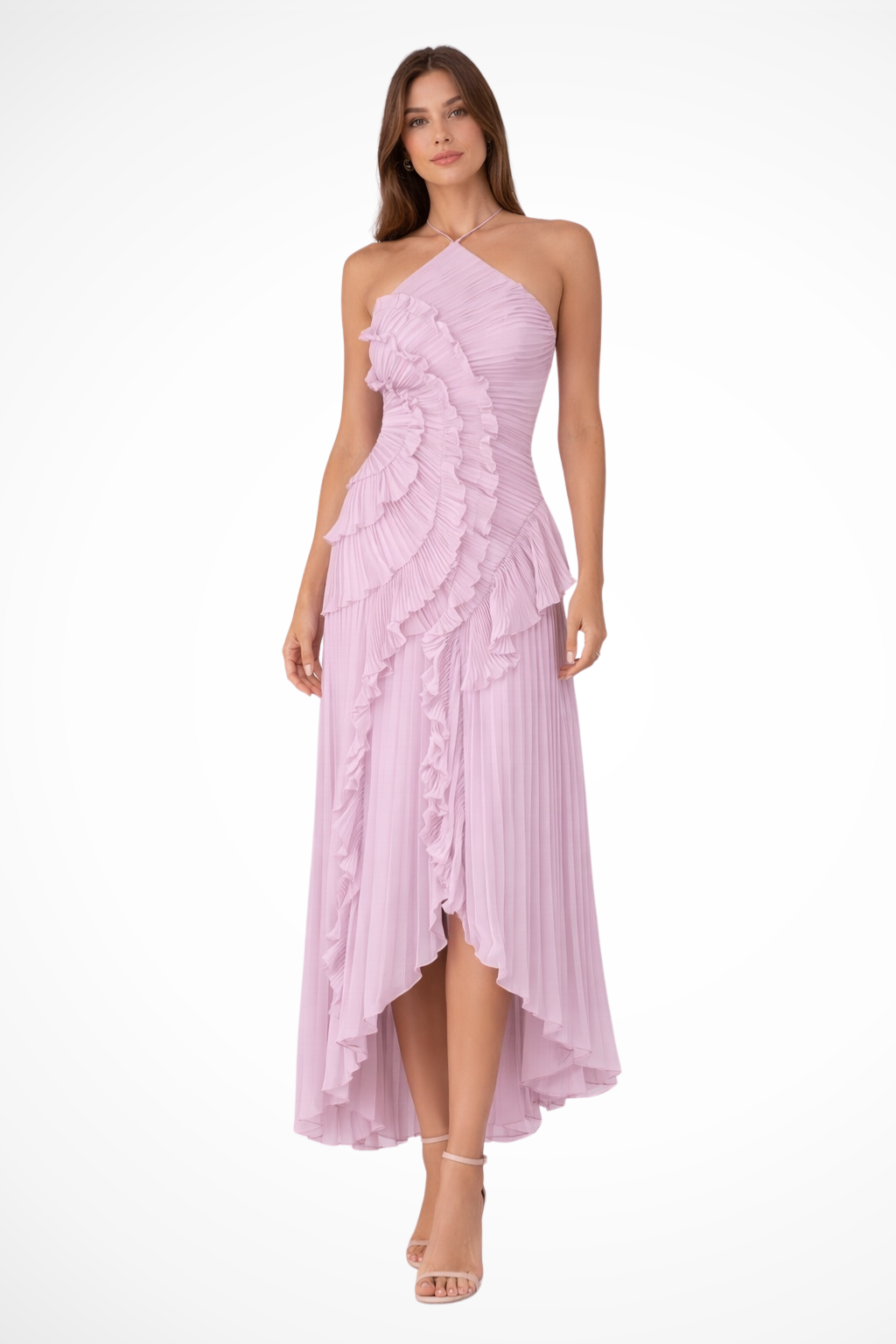 Elegant Collection | Sleeveless Maxi Dress with Layered Ruffles | Asymmetric Hem for Special Occasions 3