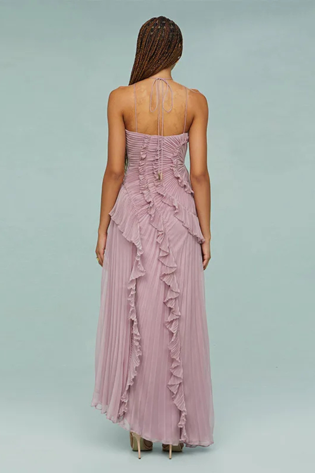 Elegant Collection | Sleeveless Maxi Dress with Layered Ruffles | Asymmetric Hem for Special Occasions 8