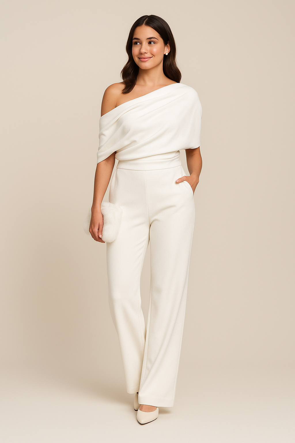 Elegant Collection | Women's Jumpsuit with Tailored Neckline & Adjustable Tie Waist | White & Black for Effortless Style 0
