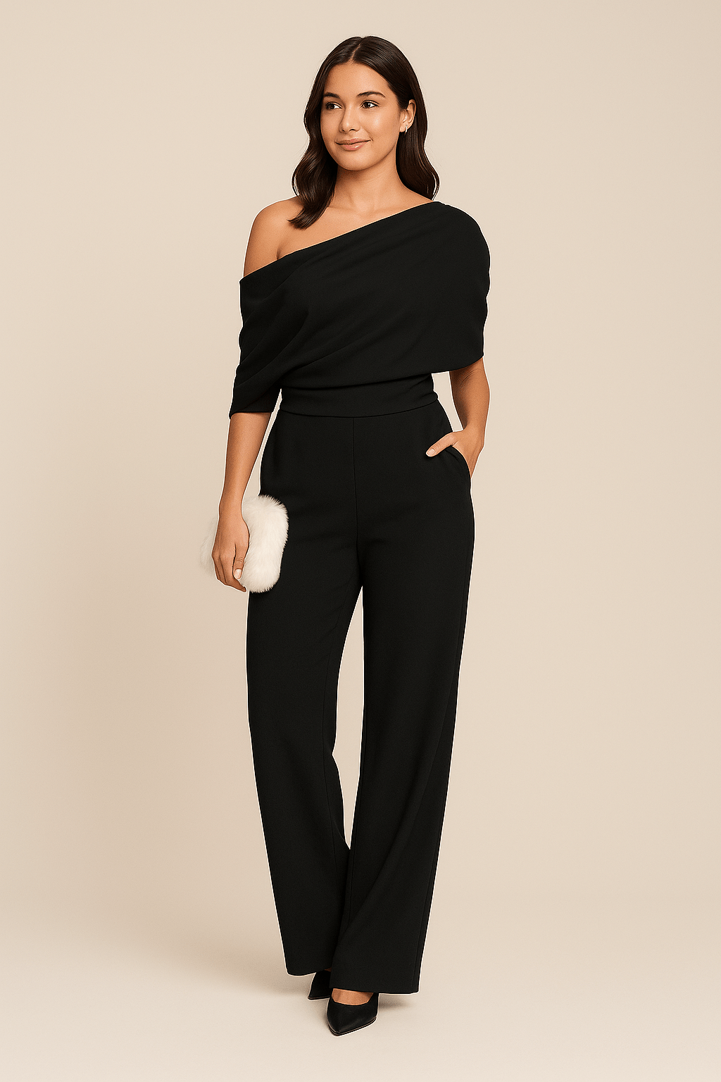 Elegant Collection | Women's Jumpsuit with Tailored Neckline & Adjustable Tie Waist | White & Black for Effortless Style 1