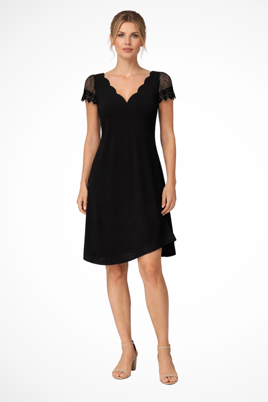 Elegant Lace Midi Dress with Sleeves & Flattering V-Neck for Special Occasions 0