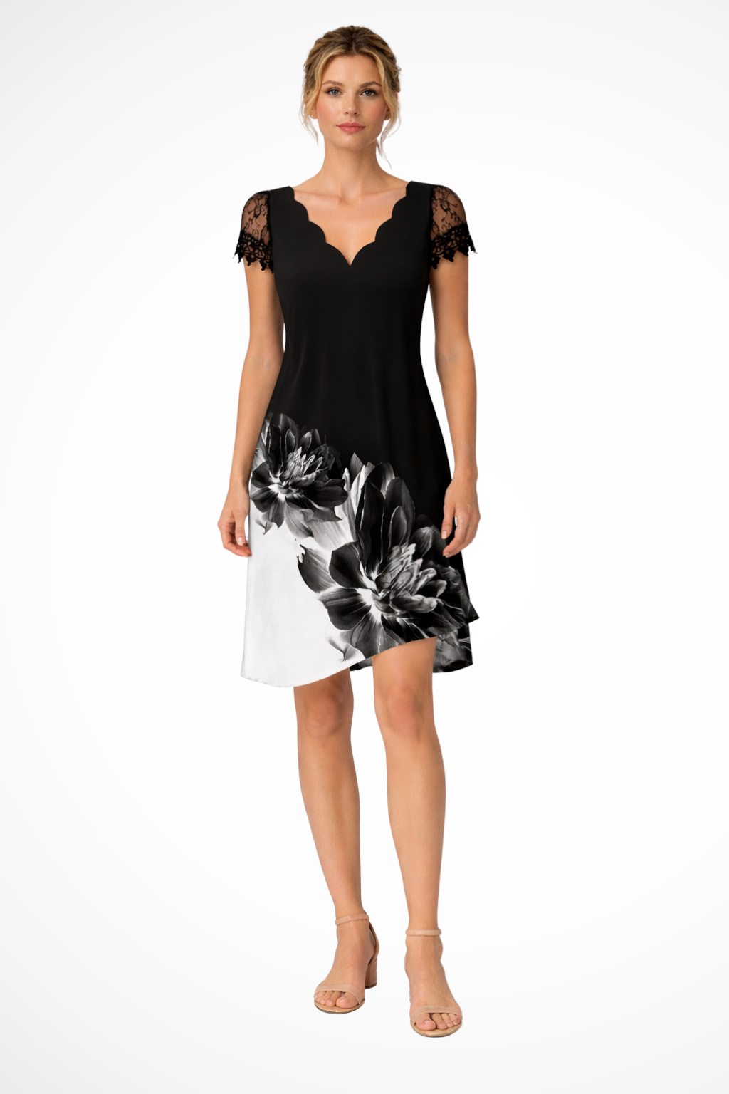 Elegant Lace Midi Dress with Sleeves & Flattering V-Neck for Special Occasions 2