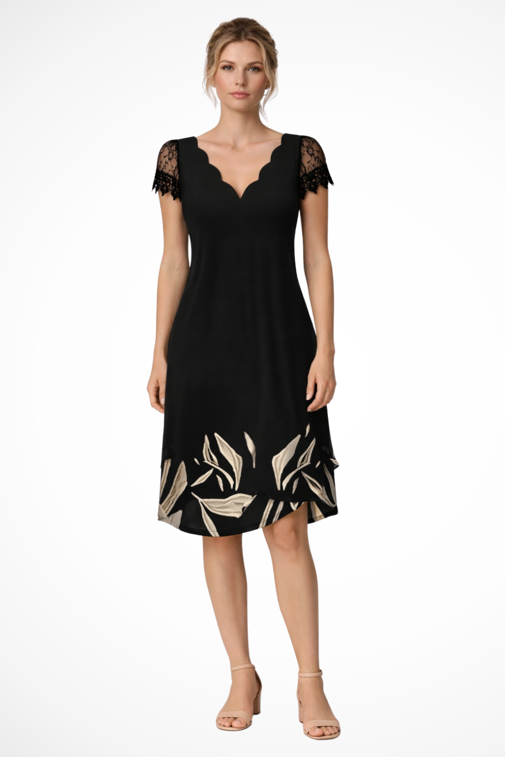 Elegant Lace Midi Dress with Sleeves & Flattering V-Neck for Special Occasions 4