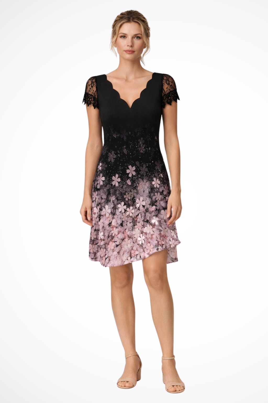 Elegant Lace Midi Dress with Sleeves & Flattering V-Neck for Special Occasions 7