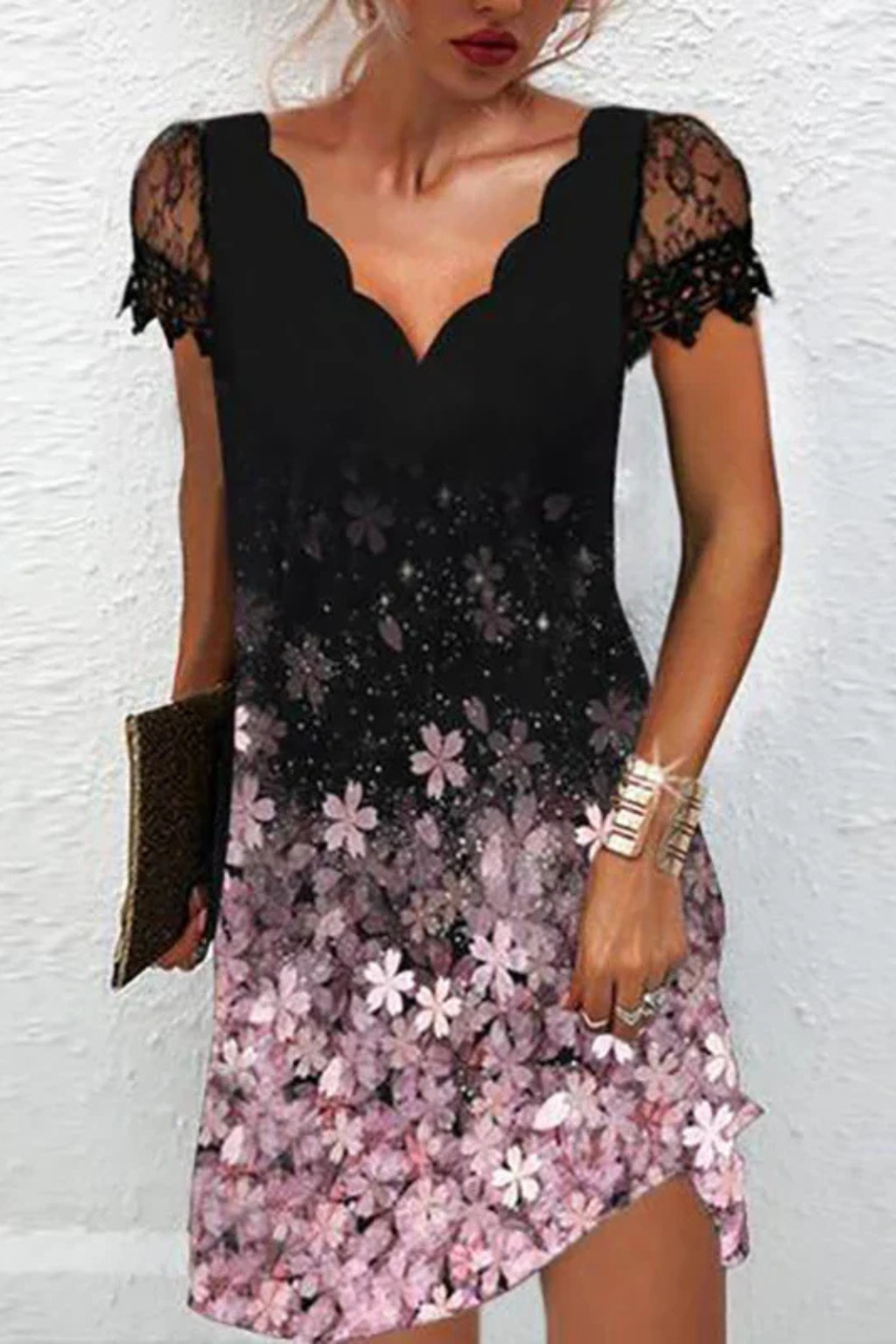 Elegant Lace Midi Dress with Sleeves & Flattering V-Neck for Special Occasions 8