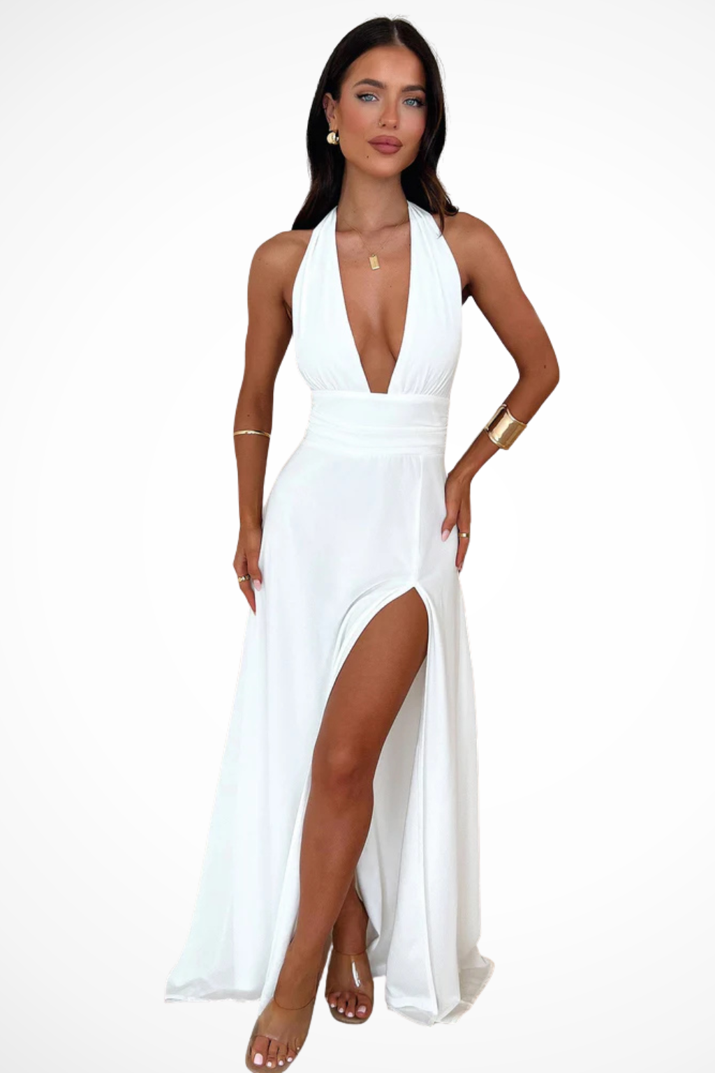 Elegant Maxi Dress | Women's Halter Neck Design with High Side Slit | Perfect for Evening Events 2
