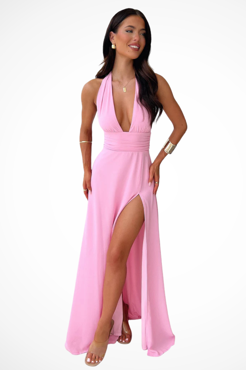 Elegant Maxi Dress | Women's Halter Neck Design with High Side Slit | Perfect for Evening Events 3