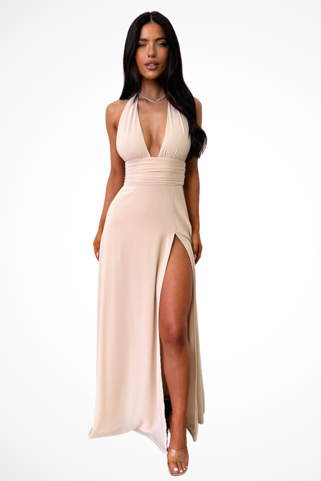 Elegant Maxi Dress | Women's Halter Neck Design with High Side Slit | Perfect for Evening Events 4