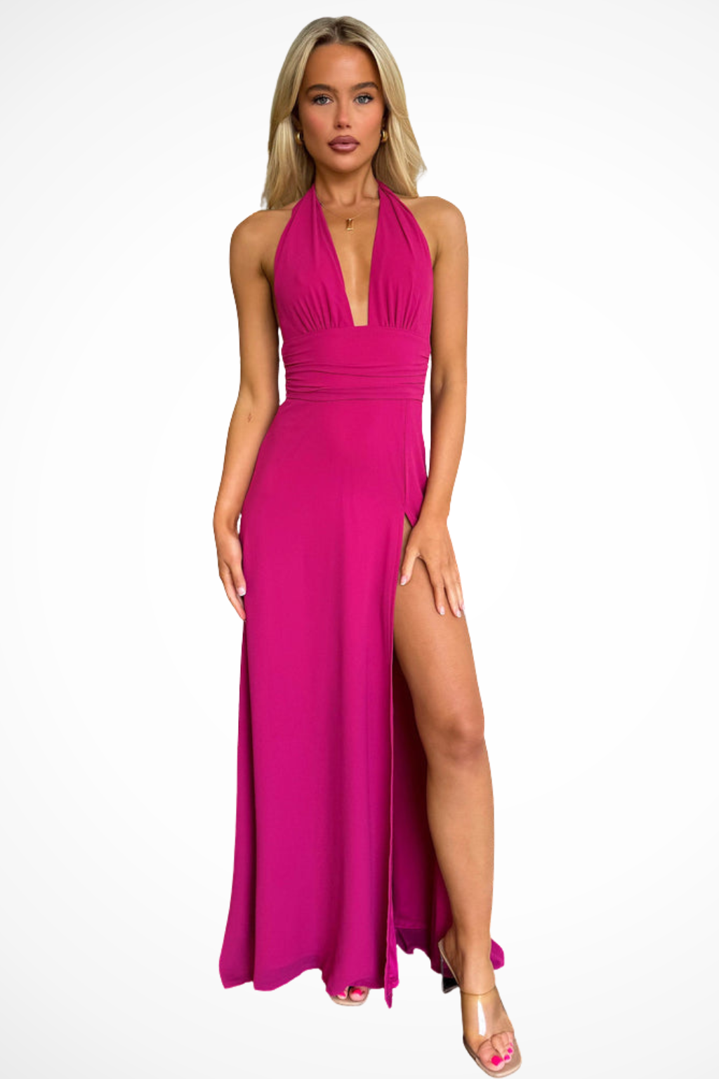 Elegant Maxi Dress | Women's Halter Neck Design with High Side Slit | Perfect for Evening Events 6