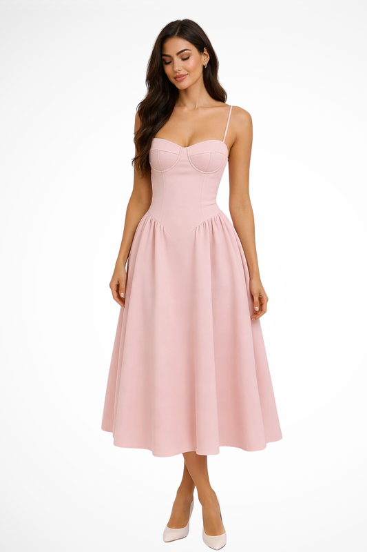 Elegant Midi Dress | Corset Bodice A-Line Design for Formal Events 0