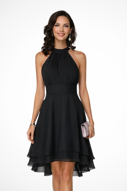 Elegant Mini Dress | Halter Neck Design with Ruffle Hem for Effortless Style 0