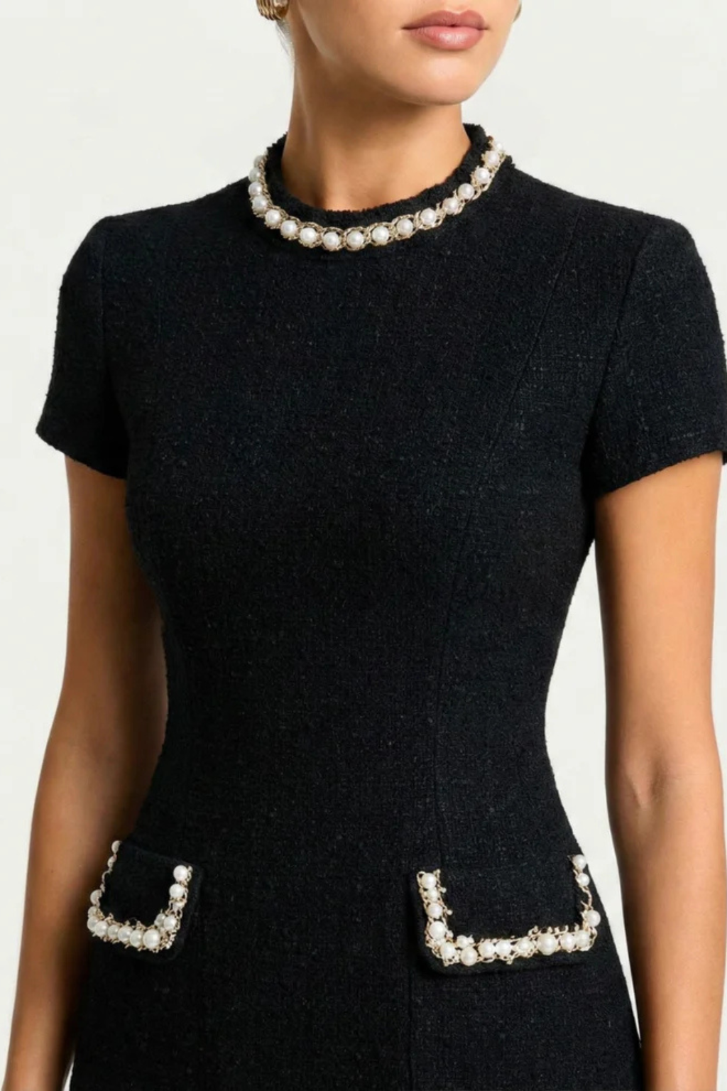 Elegant Mini Dress | Women's Dress with Pearl Trim & Pocket Detail for Stylish Summer Occasions 2