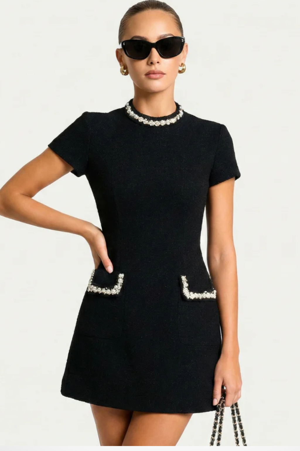 Elegant Mini Dress | Women's Dress with Pearl Trim & Pocket Detail for Stylish Summer Occasions 3