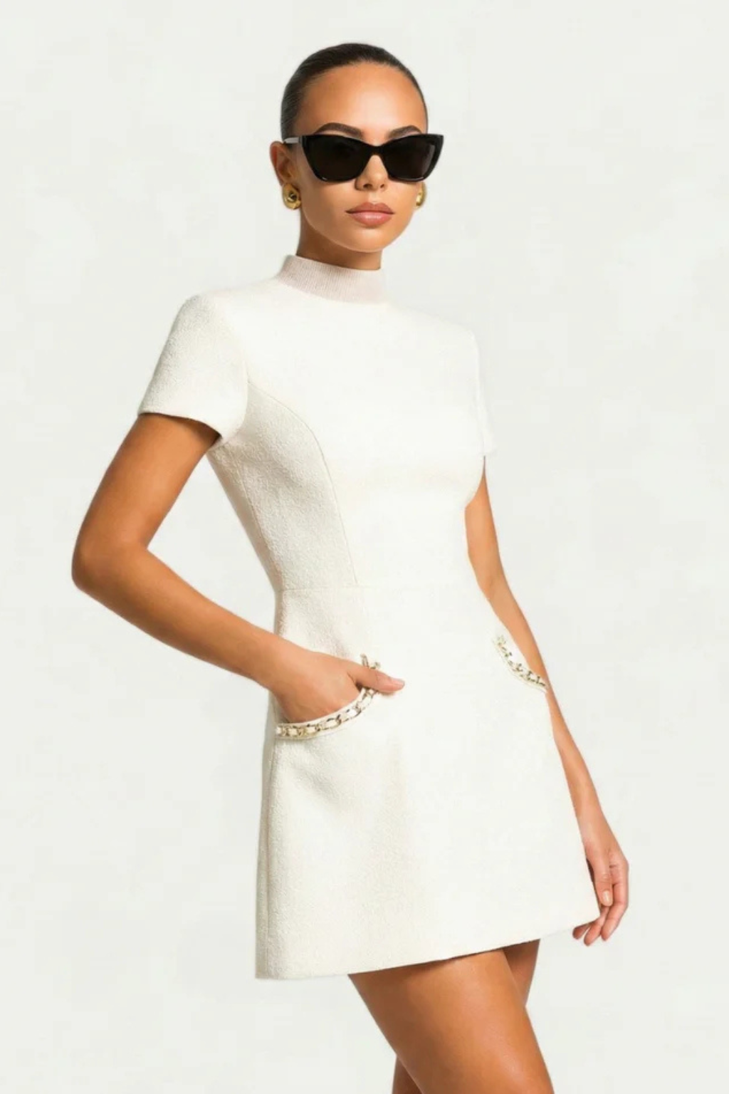Elegant Mini Dress | Women's Dress with Pearl Trim & Pocket Detail for Stylish Summer Occasions 4