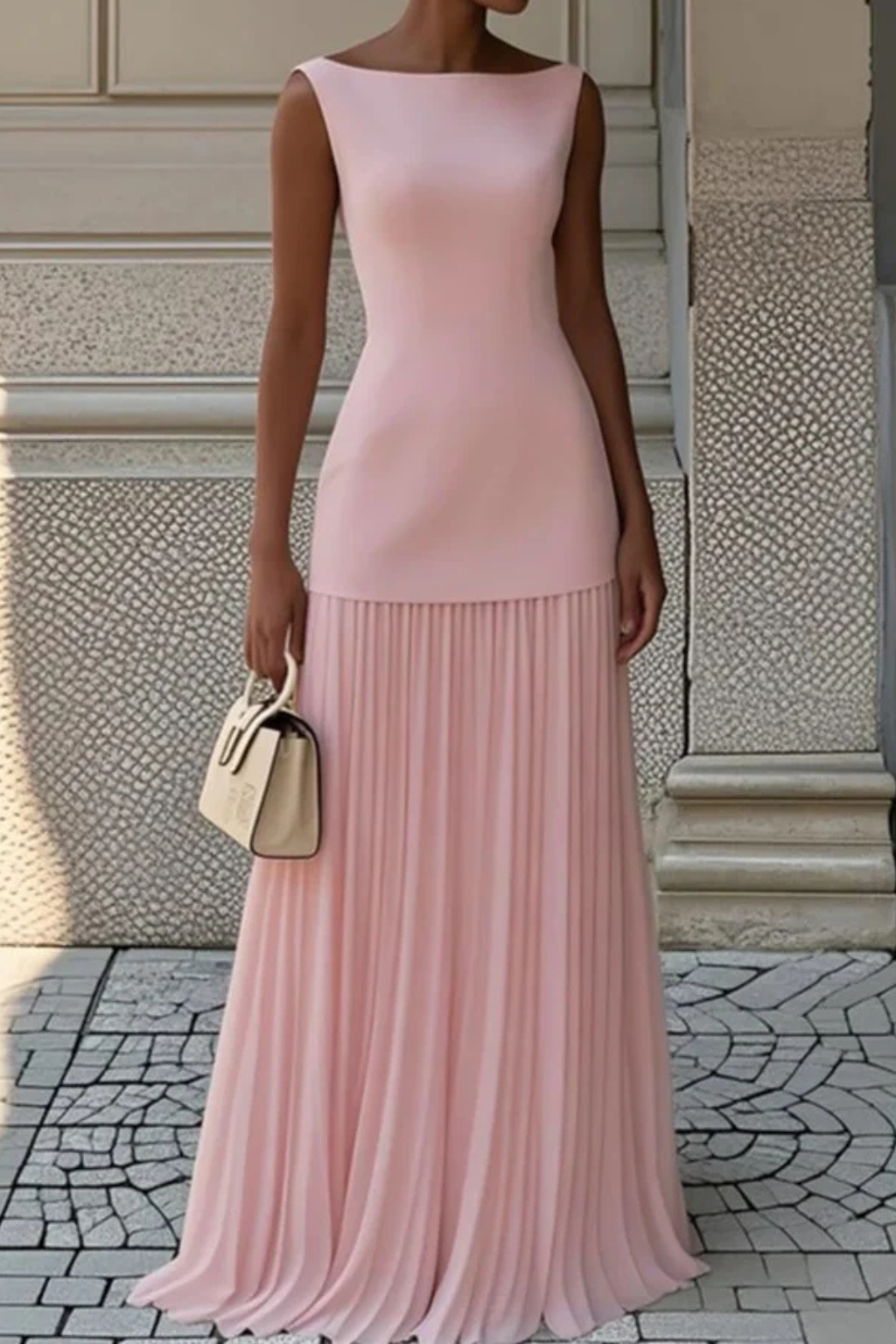 Elegant Pleated Maxi Dress for Women with Structured Skirt | Full-Length Formal Dress for Timeless Style 7