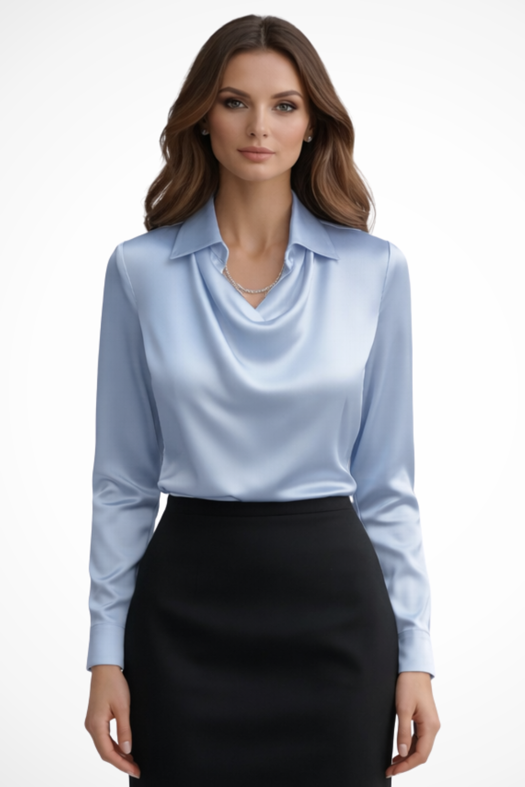 Elegant Satin Blouse | Women's Long Sleeve Top with Draped Neckline for Versatile Styling 5