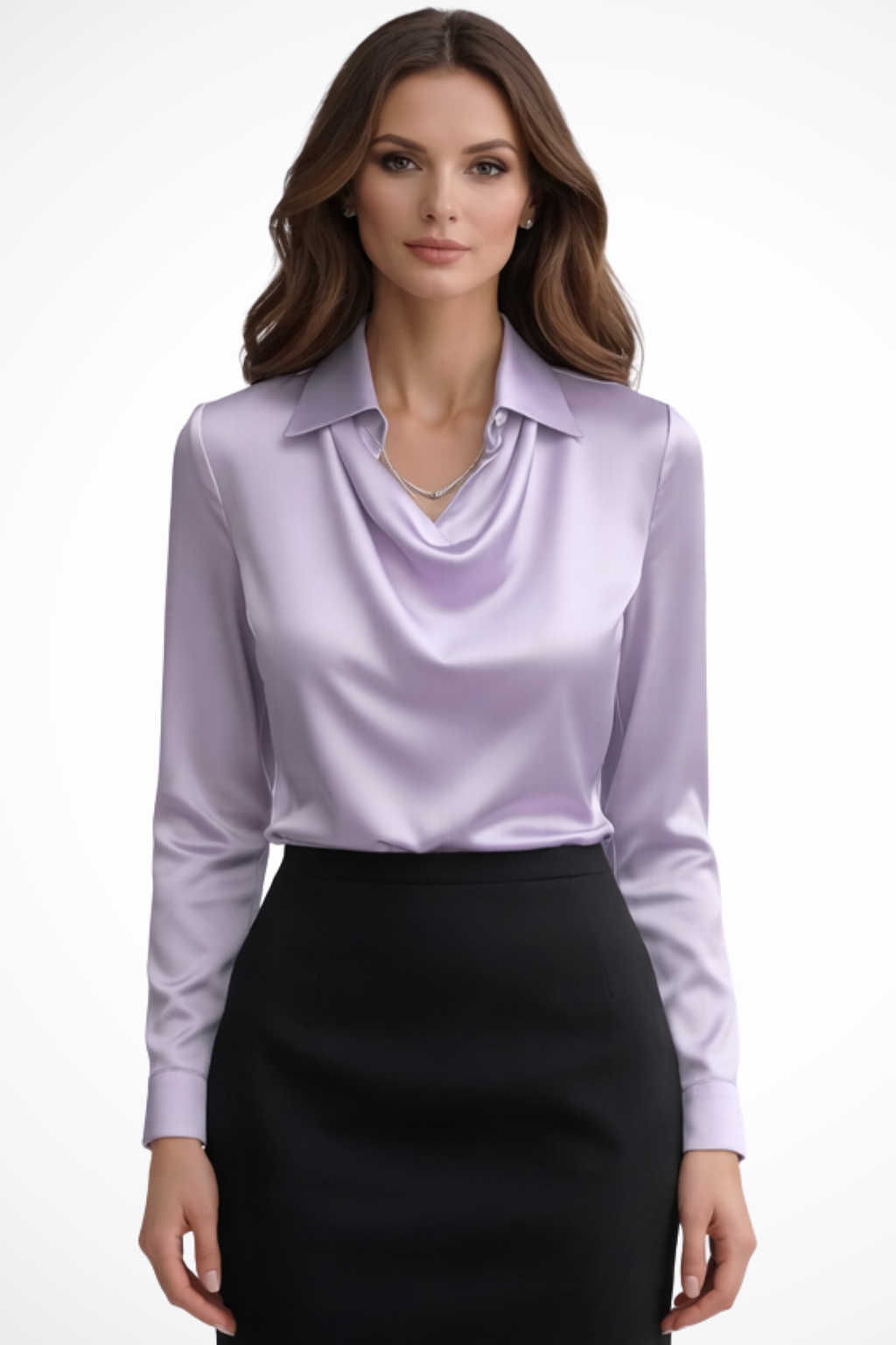Elegant Satin Blouse | Women's Long Sleeve Top with Draped Neckline for Versatile Styling 6