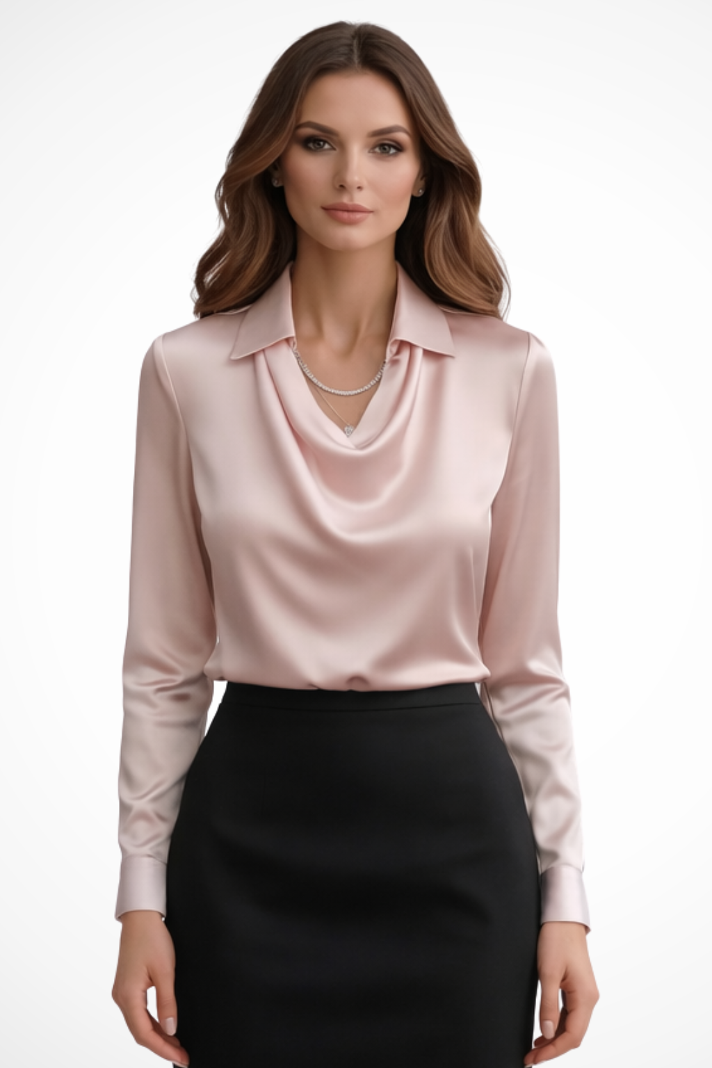 Elegant Satin Blouse | Women's Long Sleeve Top with Draped Neckline for Versatile Styling 8