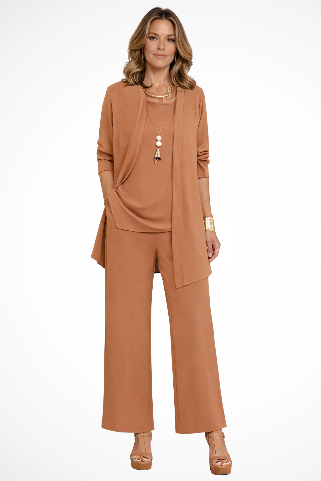 Elegant Women's Set | 3-Piece Outfit with Open-Front Cardigan | Stylish Comfort for Any Occasion 0