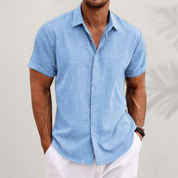 Lauro | Men's Linen Shirt with Open Collar & Relaxed Fit | Breathable Summer Comfort 1