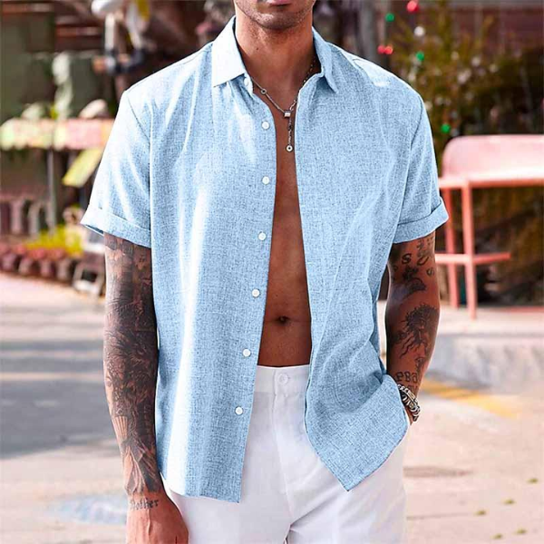 Lauro | Men's Linen Shirt with Open Collar & Relaxed Fit | Breathable Summer Comfort 8
