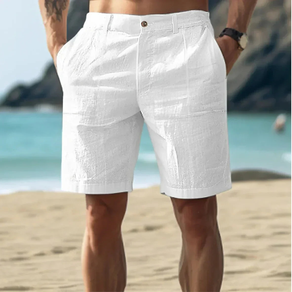 Lucaine | Men's Linen Shorts with Adjustable Waist | Lightweight & Breathable Summer Comfort 0