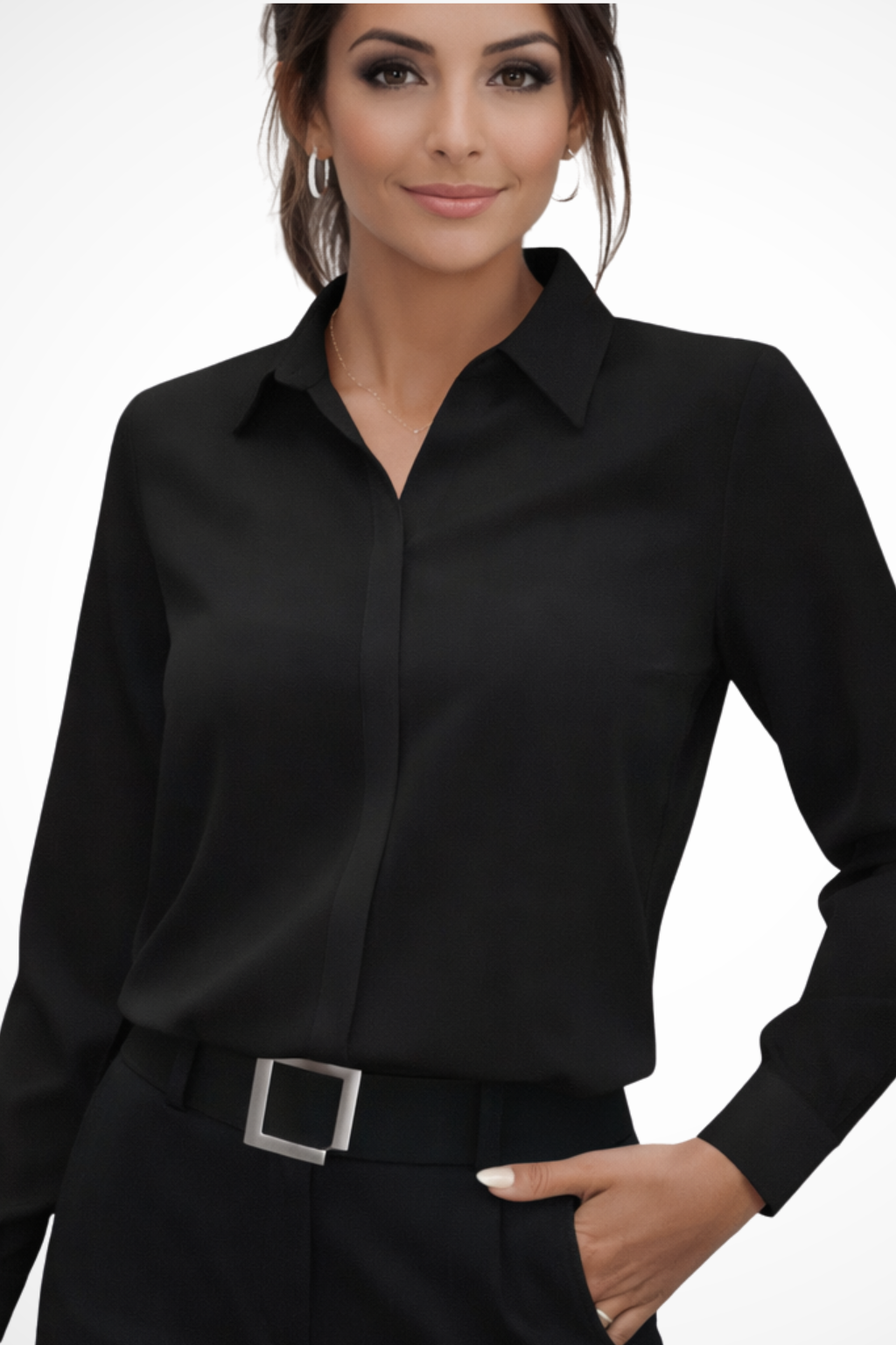 Luna Collection | Women's Long Sleeve Blouse with Concealed Placket | Versatile Style for Professional and Casual Wear 2