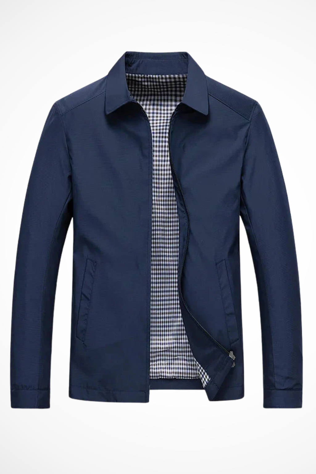 Men's Smooth Harrington Jacket | Classic Zip Front Coat with Check Lining 1