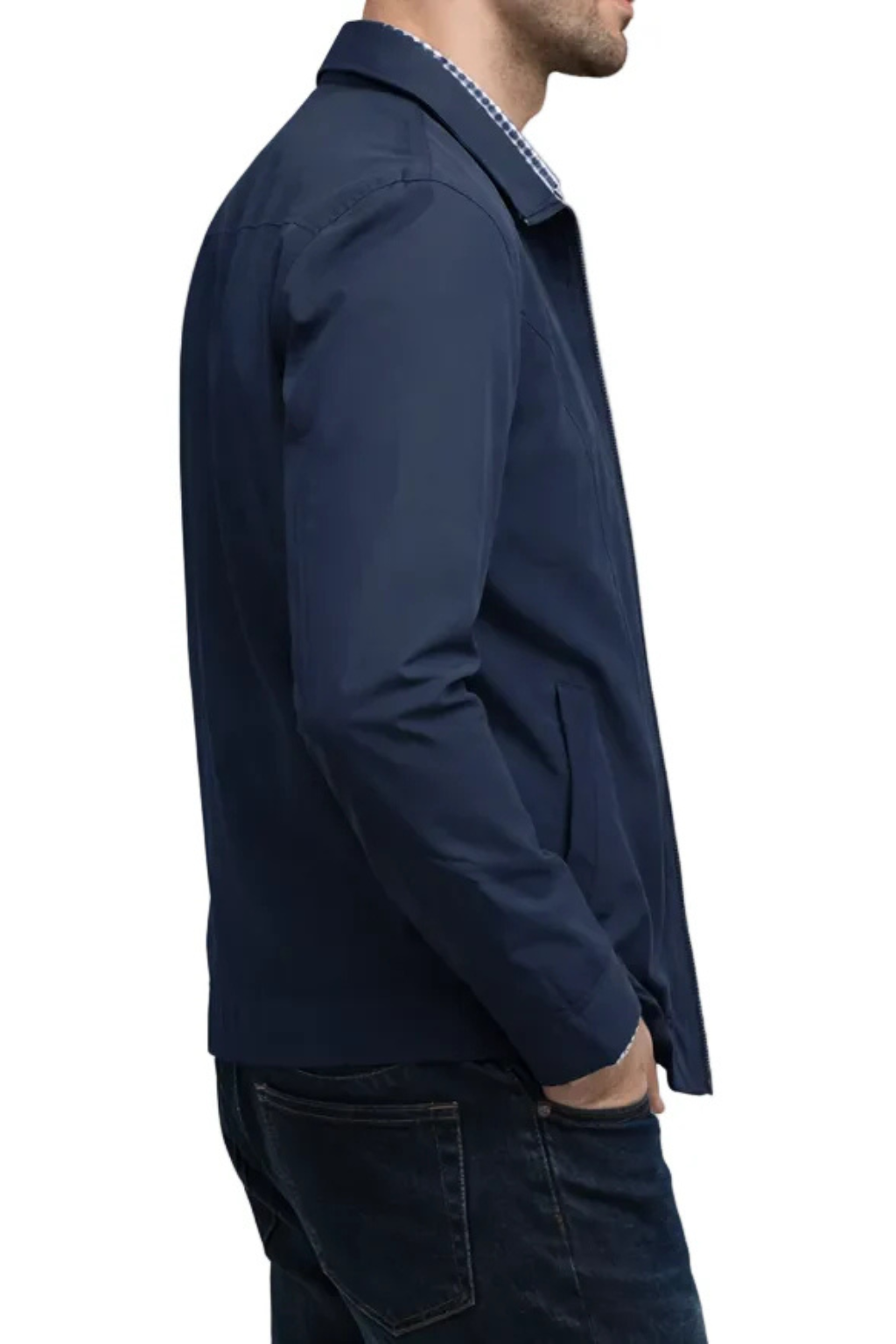 Men's Smooth Harrington Jacket | Classic Zip Front Coat with Check Lining 2