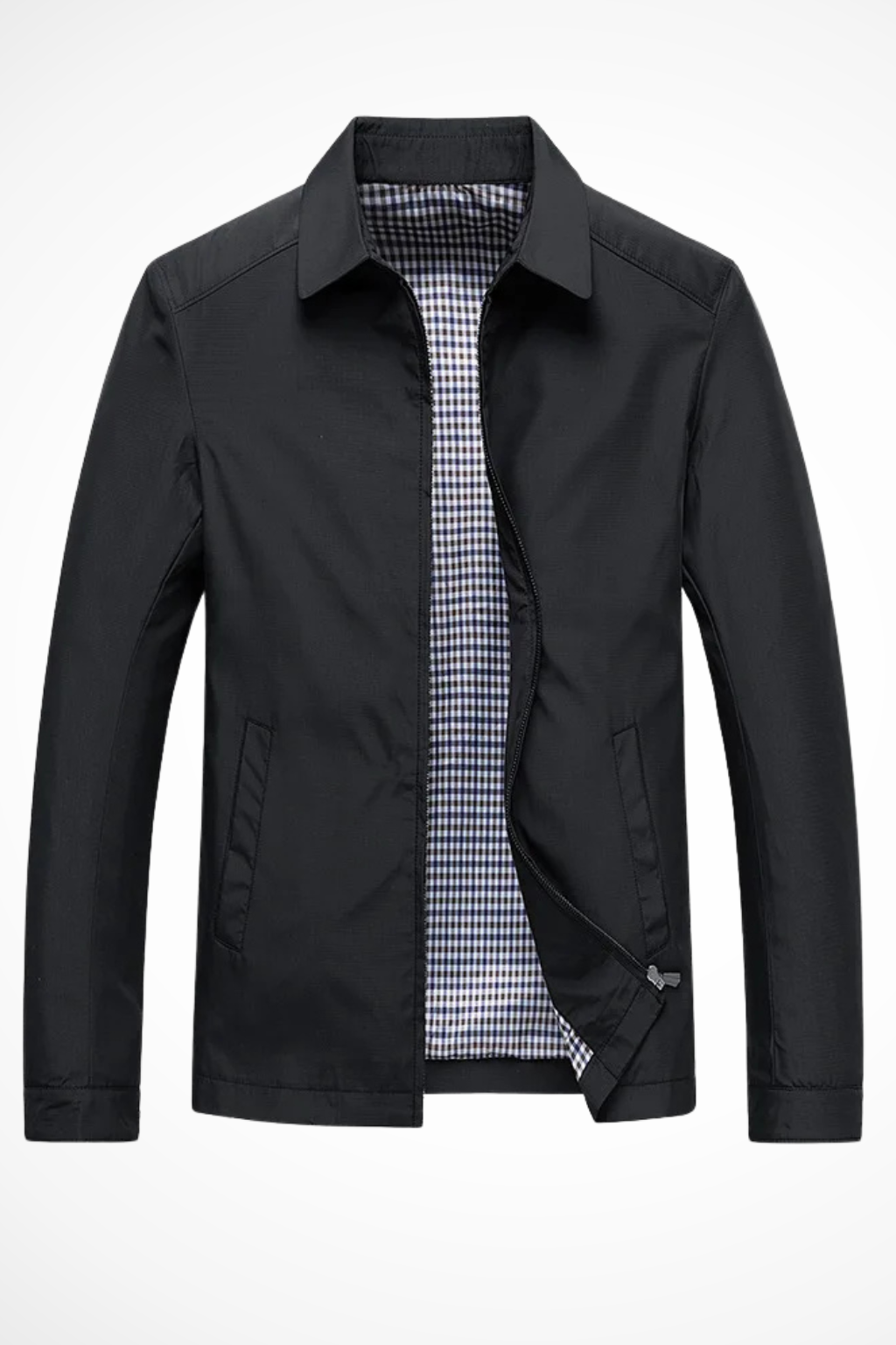 Men's Smooth Harrington Jacket | Classic Zip Front Coat with Check Lining 4
