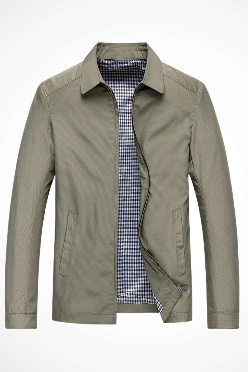 Men's Smooth Harrington Jacket | Classic Zip Front Coat with Check Lining 7