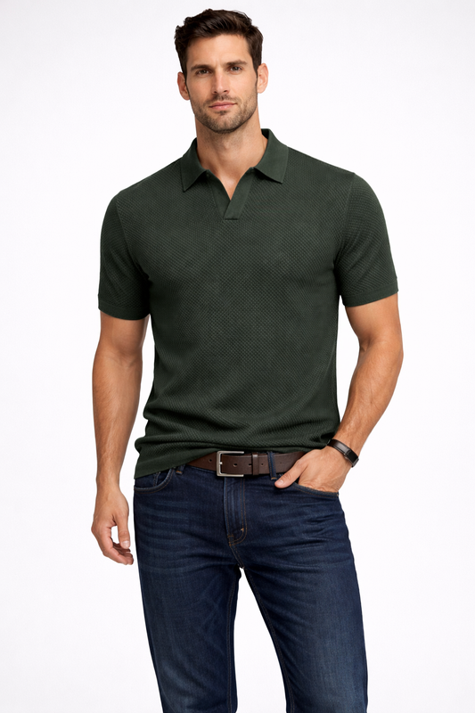 Men's Textured Knit Polo Shirt | Short Sleeve Casual Top | Stylish Summer Wear 0