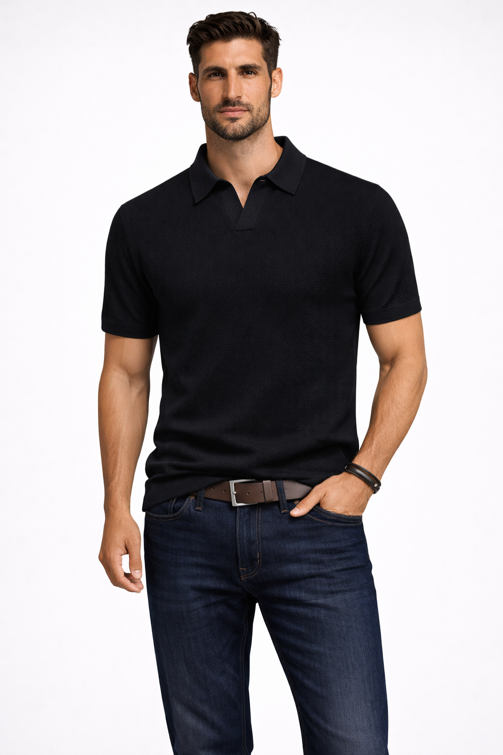 Men's Textured Knit Polo Shirt | Short Sleeve Casual Top | Stylish Summer Wear 11