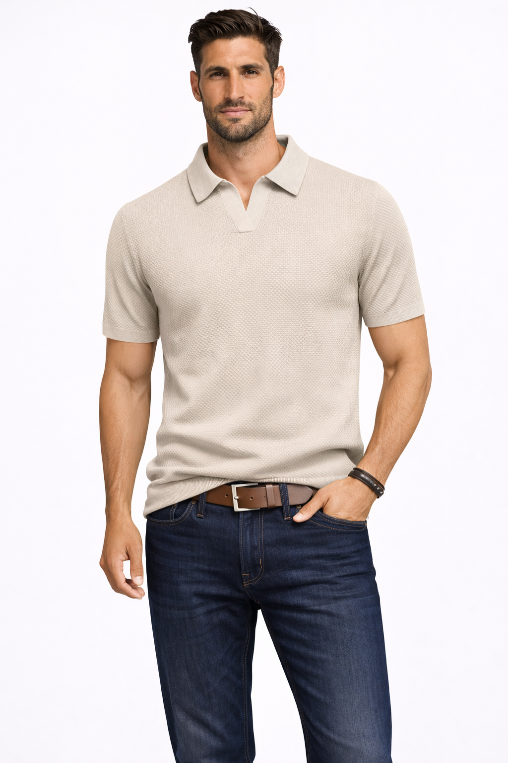 Men's Textured Knit Polo Shirt | Short Sleeve Casual Top | Stylish Summer Wear 13