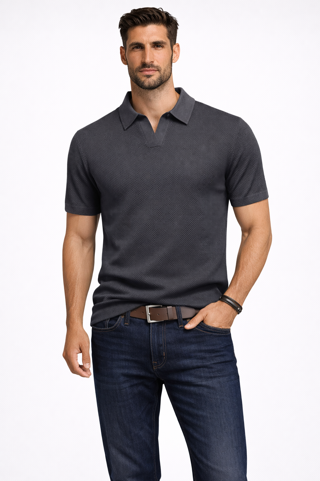 Men's Textured Knit Polo Shirt | Short Sleeve Casual Top | Stylish Summer Wear 15