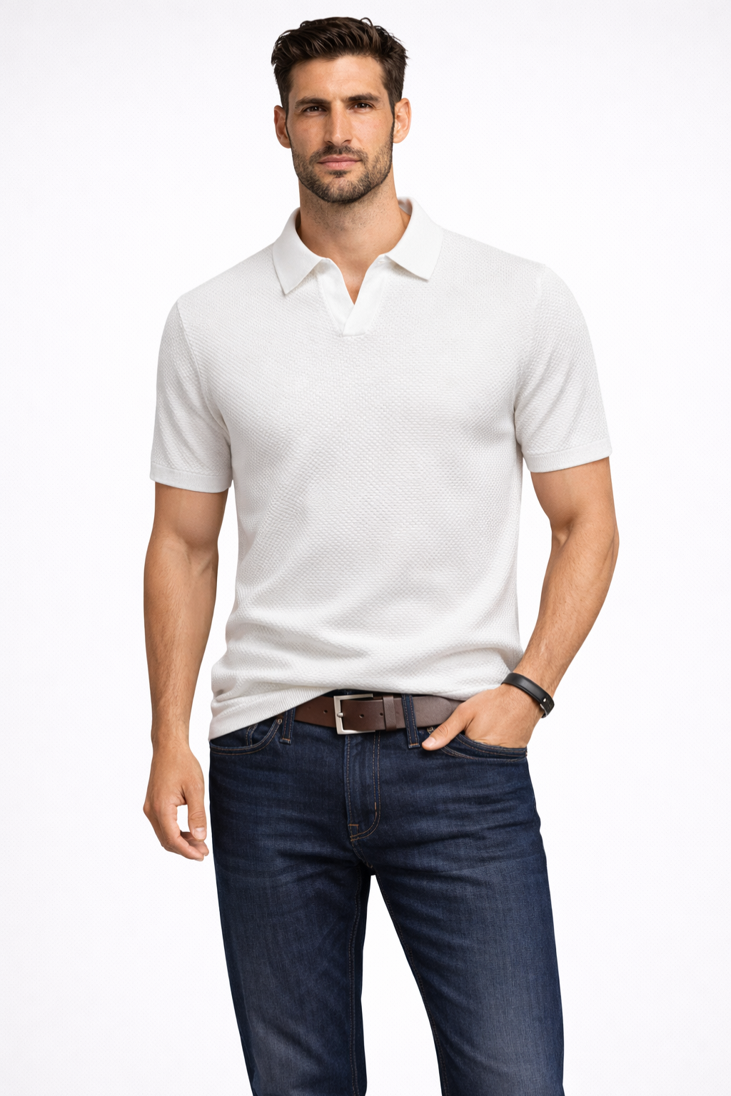 Men's Textured Knit Polo Shirt | Short Sleeve Casual Top | Stylish Summer Wear 4