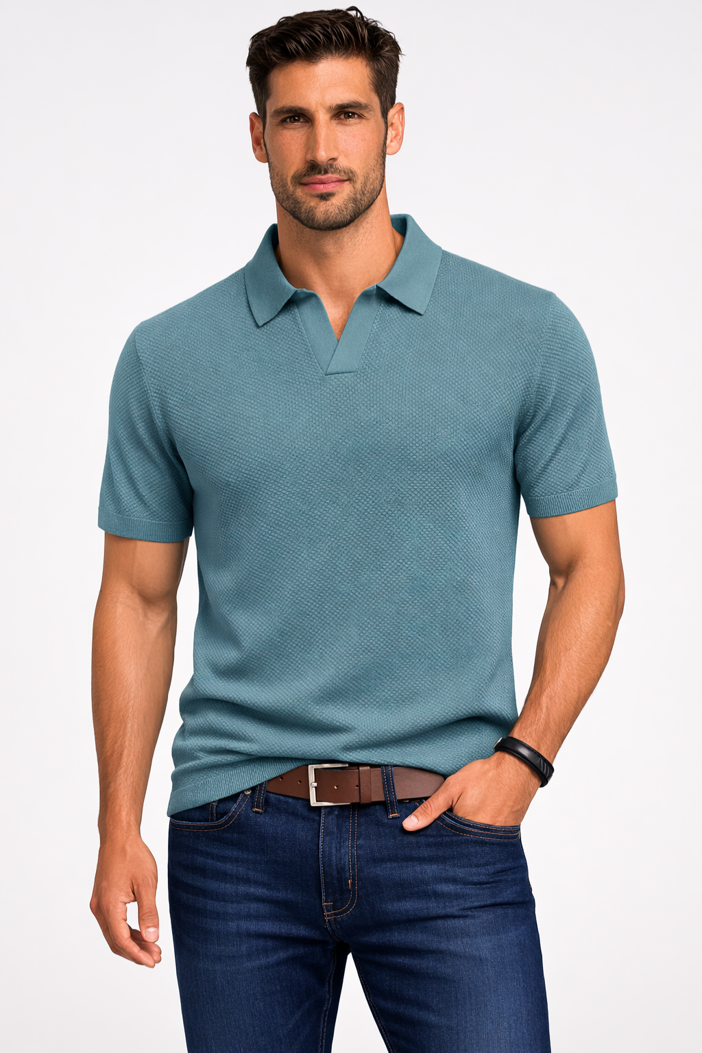 Men's Textured Knit Polo Shirt | Short Sleeve Casual Top | Stylish Summer Wear 6