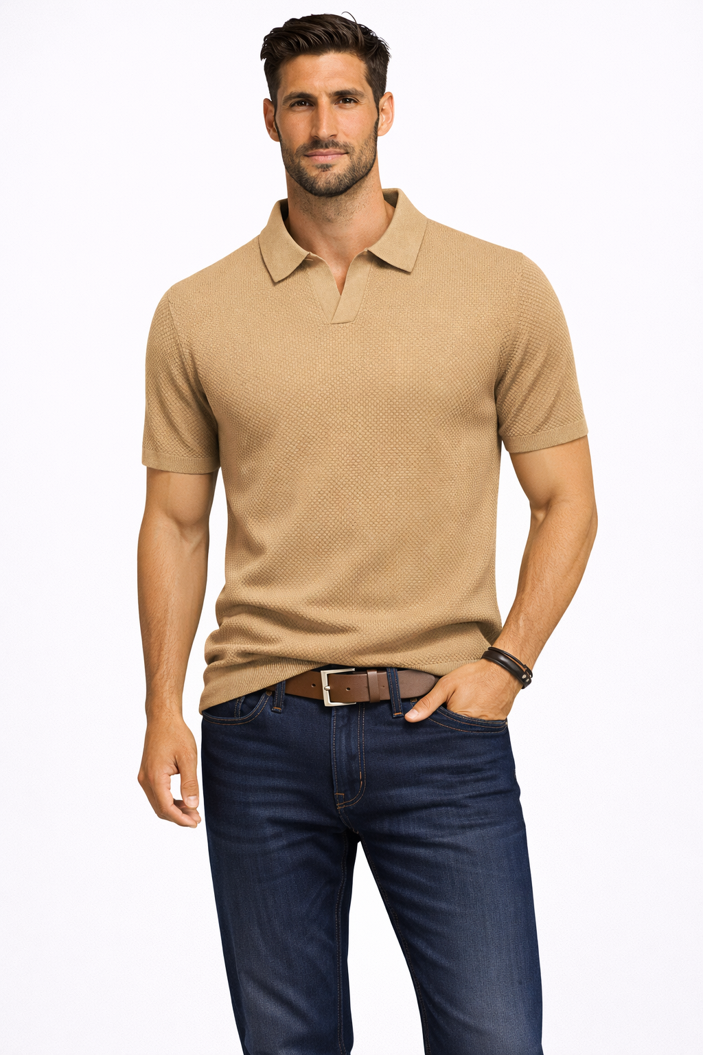 Men's Textured Knit Polo Shirt | Short Sleeve Casual Top | Stylish Summer Wear 9